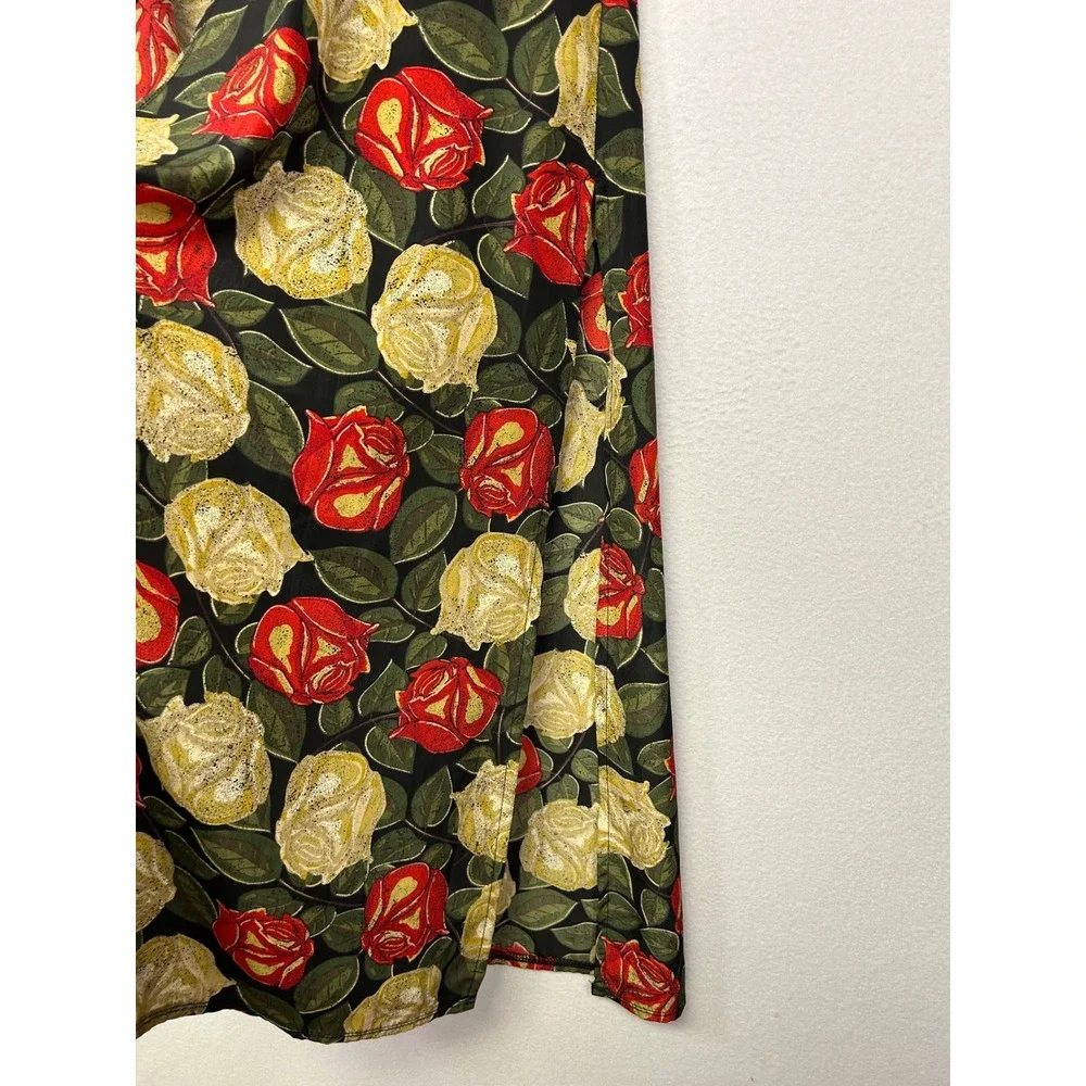 Floralcore LuLaRoe‎ Womens S Black Red Yellow Rose Print Joy Duster Vest Slits
